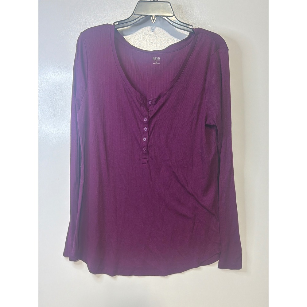 a.n.a A New Approach Purple Ribbed Henley Long Sleeve Top XL